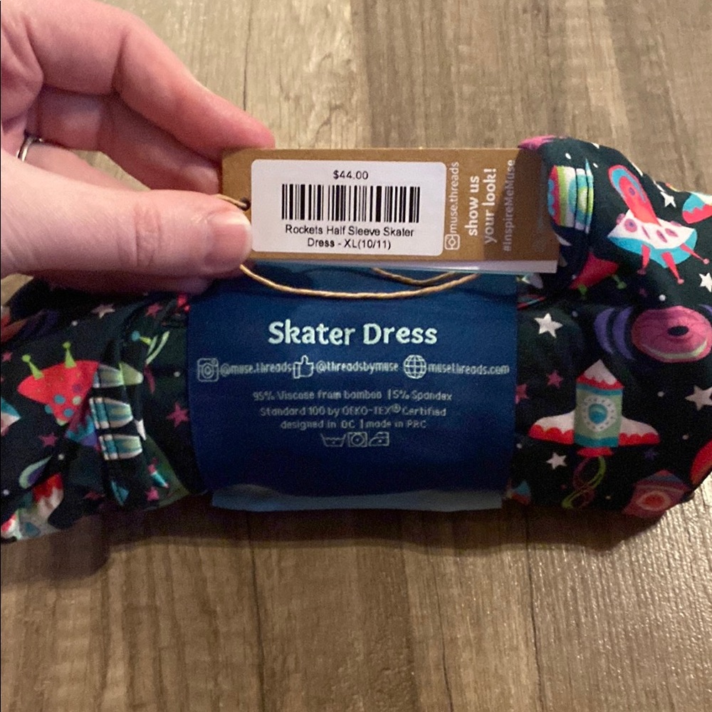 Kids Skater Dress - Black with Colorful Space Print